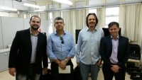 O pró-reitor de Extensão, Fernando Gomes; o pró-reitor de Ensino, Carlos Bernardes; o diretor Geral do Polo de Inovação, Alexandre Pimenta; e o Reitor do IFMG, Kléber Gonçalves